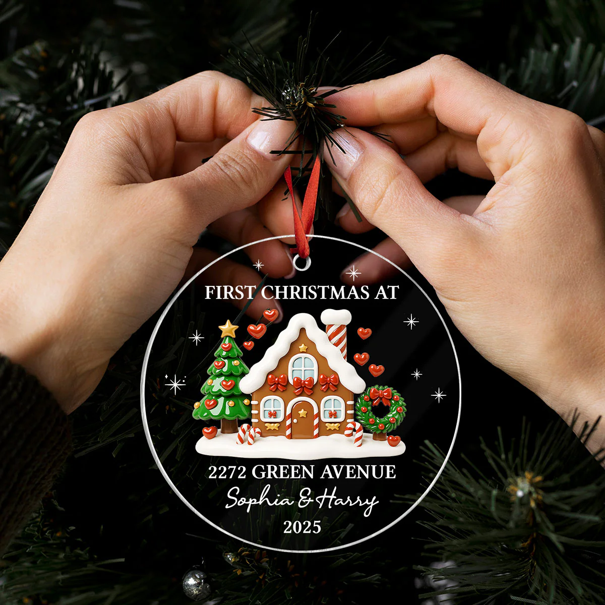First Christmas New Home 3D Effect Gingerbread House - Personalized Acrylic Ornament - Image 8