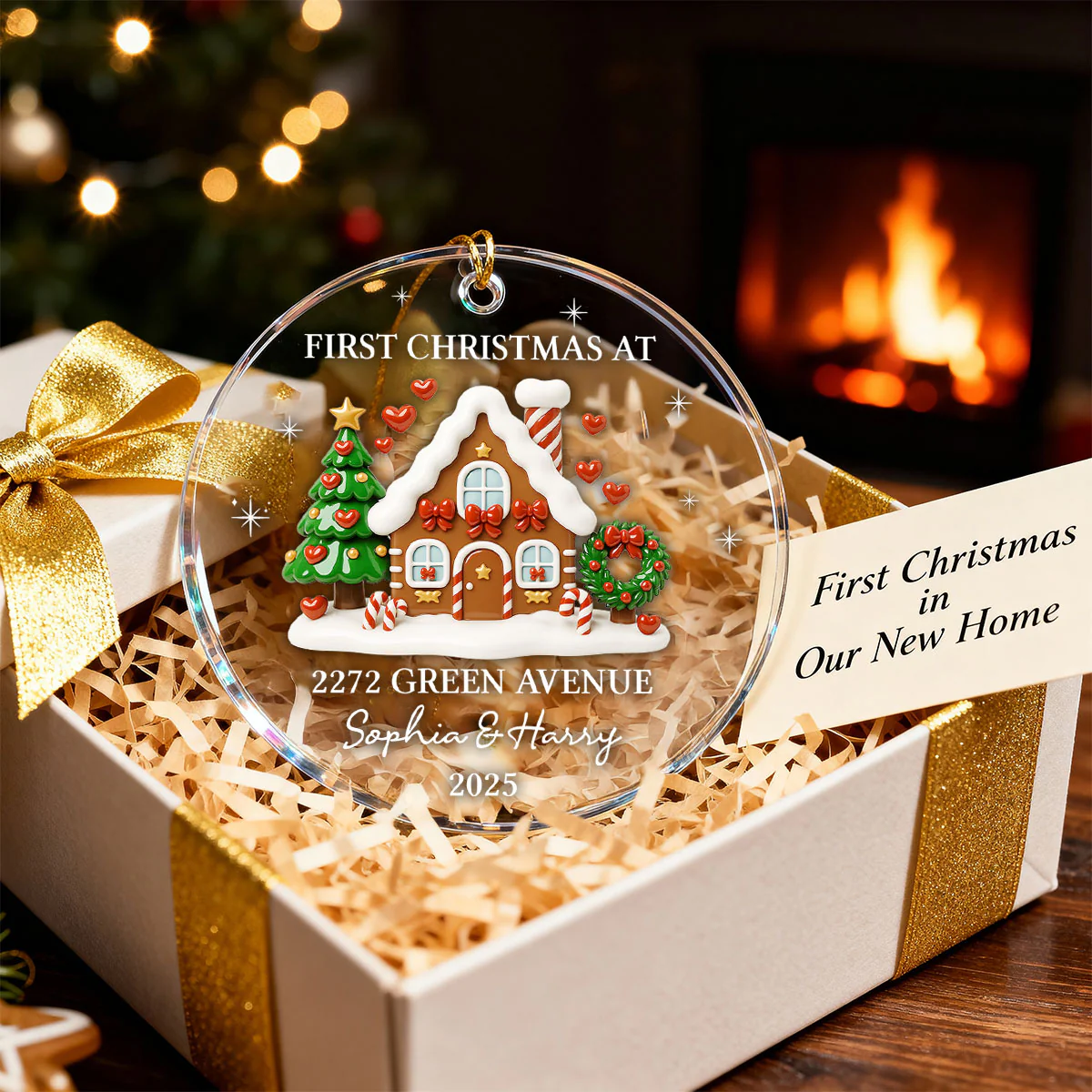 First Christmas New Home 3D Effect Gingerbread House - Personalized Acrylic Ornament - Image 9