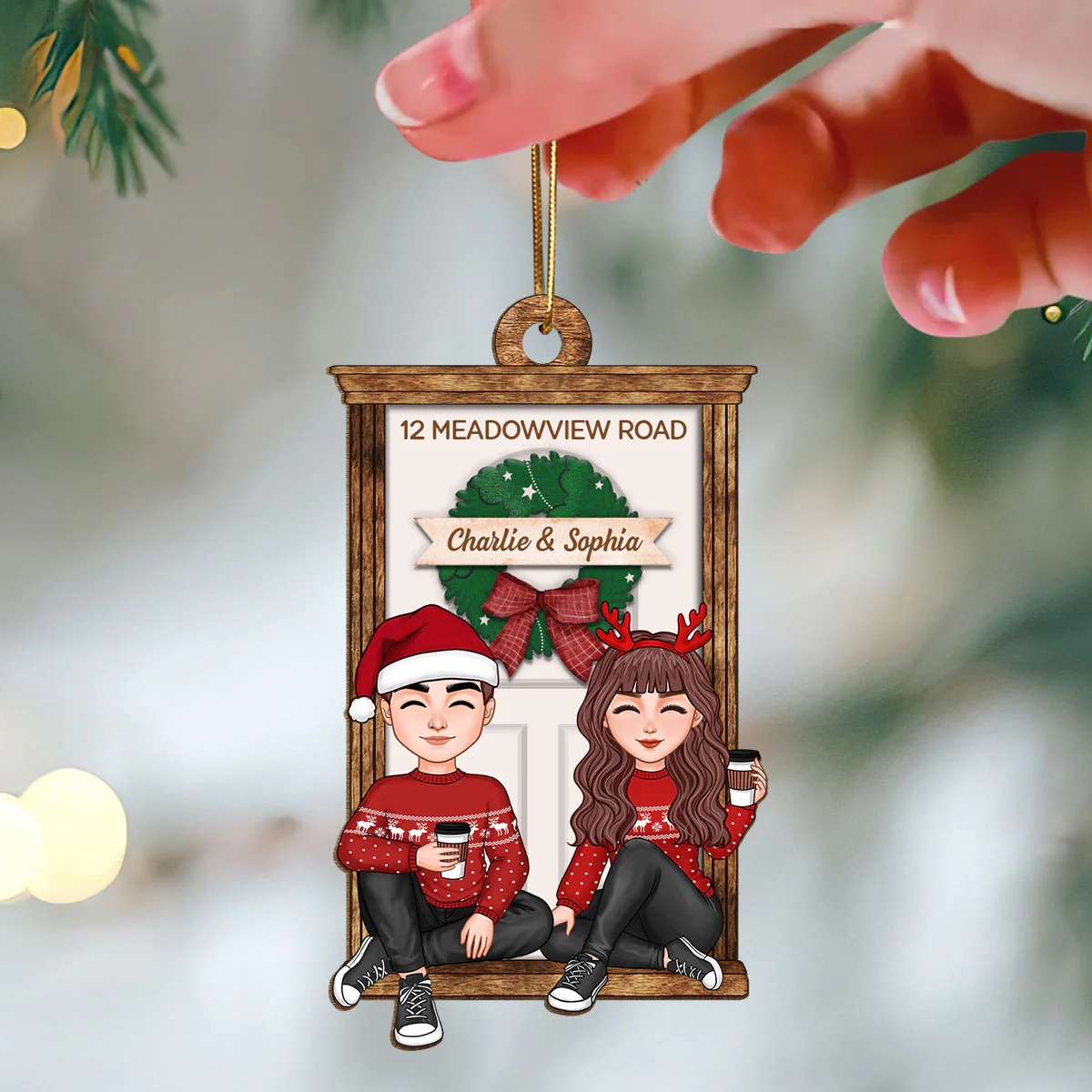 First Christmas New Home Doll Couple Personalized Wooden Ornament - Image 3