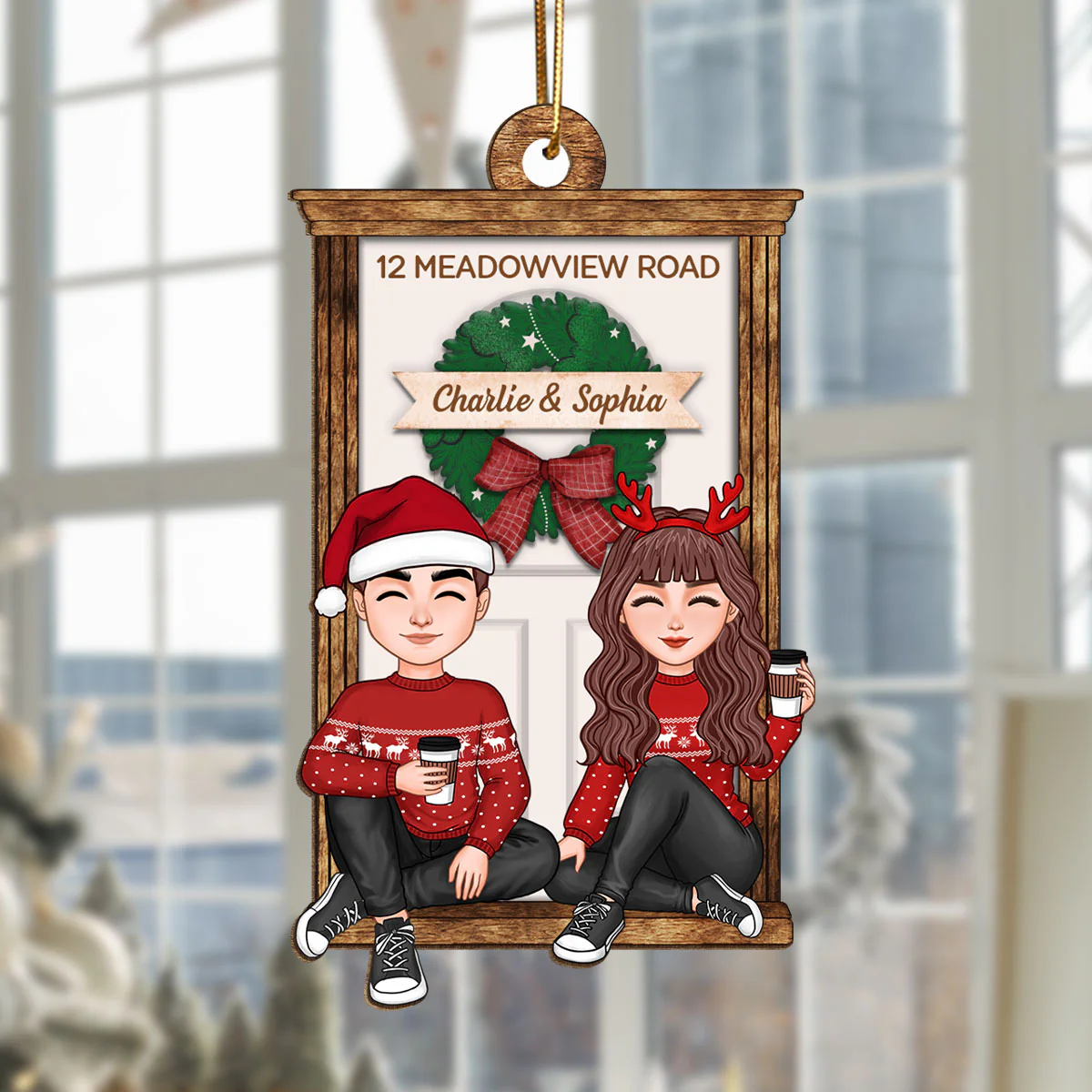 First Christmas New Home Doll Couple Personalized Wooden Ornament - Image 6