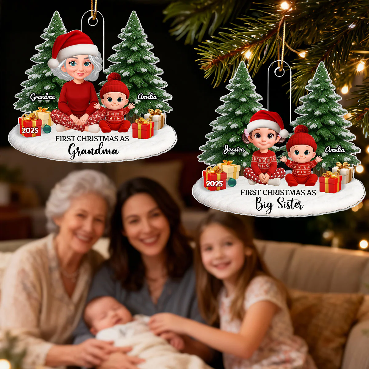 First Christmas With New Baby – Personalized Acrylic Ornament - Chritsmas Gift for Grandparent, Dad Mom, Big Sister, Big Brother - Image 4
