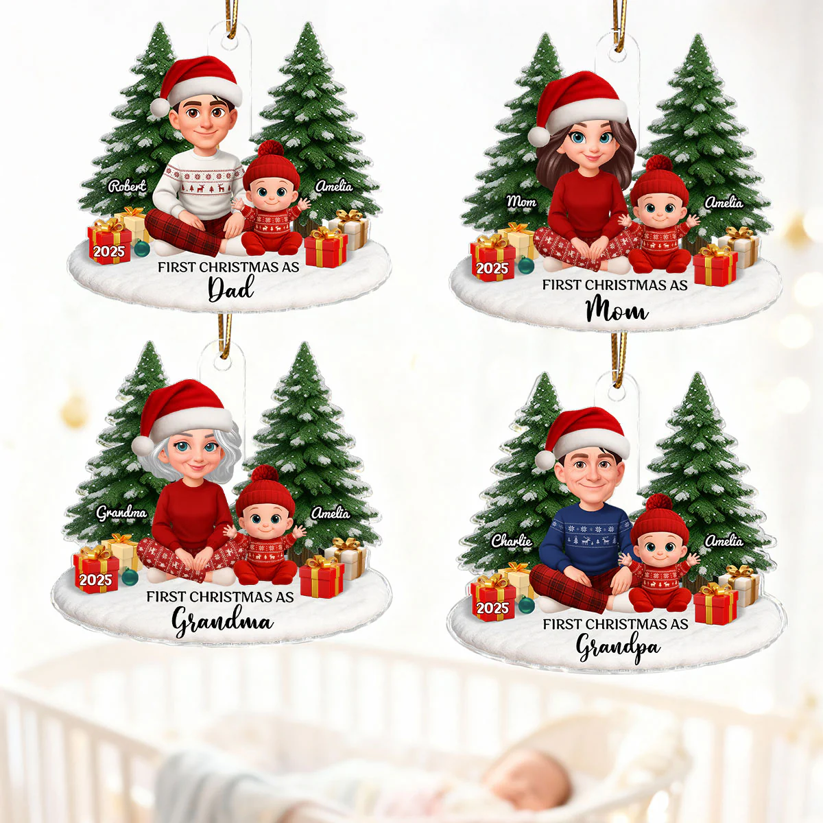 First Christmas With New Baby – Personalized Acrylic Ornament - Chritsmas Gift for Grandparent, Dad Mom, Big Sister, Big Brother - Image 9
