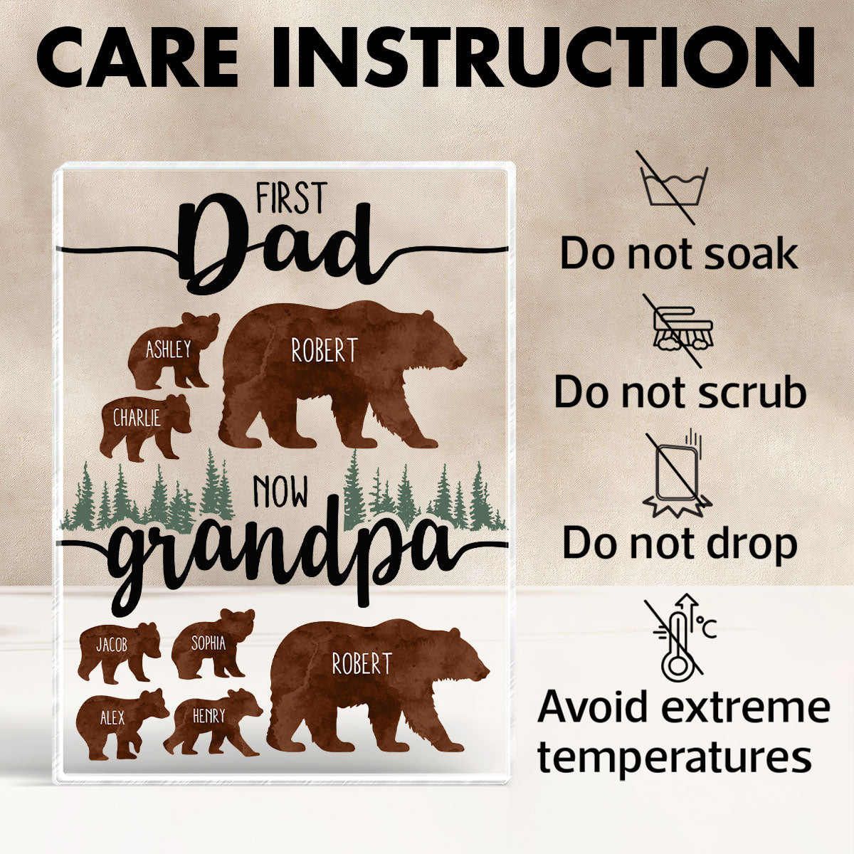 First Dad Now Grandpa Bear Personalized Acrylic Block, gift for Dad, for Grandpa - Image 10