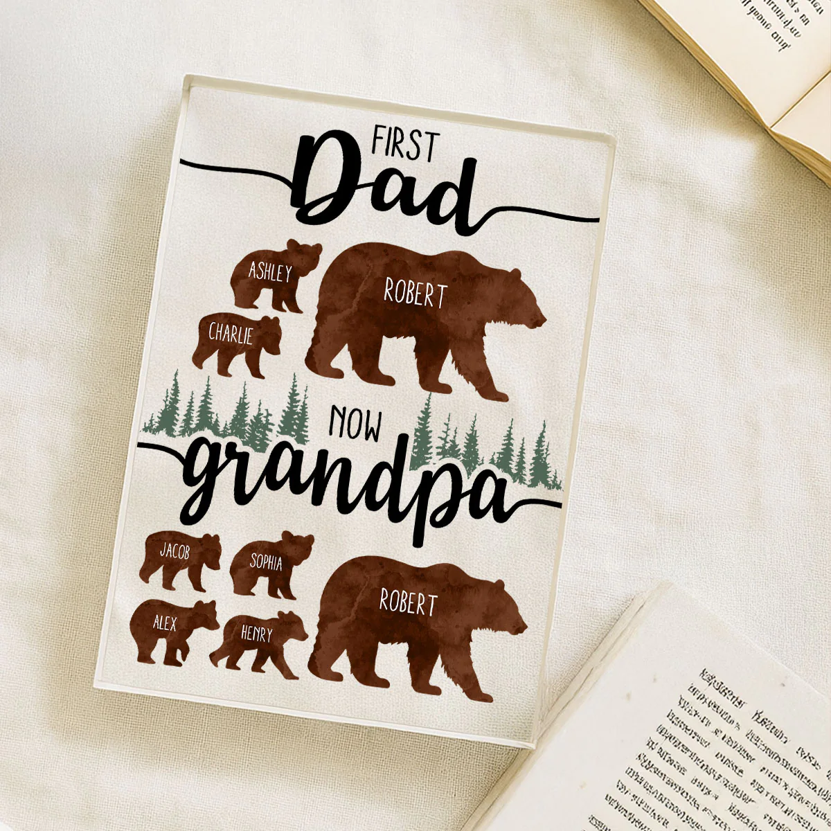 First Dad Now Grandpa Bear Personalized Acrylic Block, gift for Dad, for Grandpa - Image 3