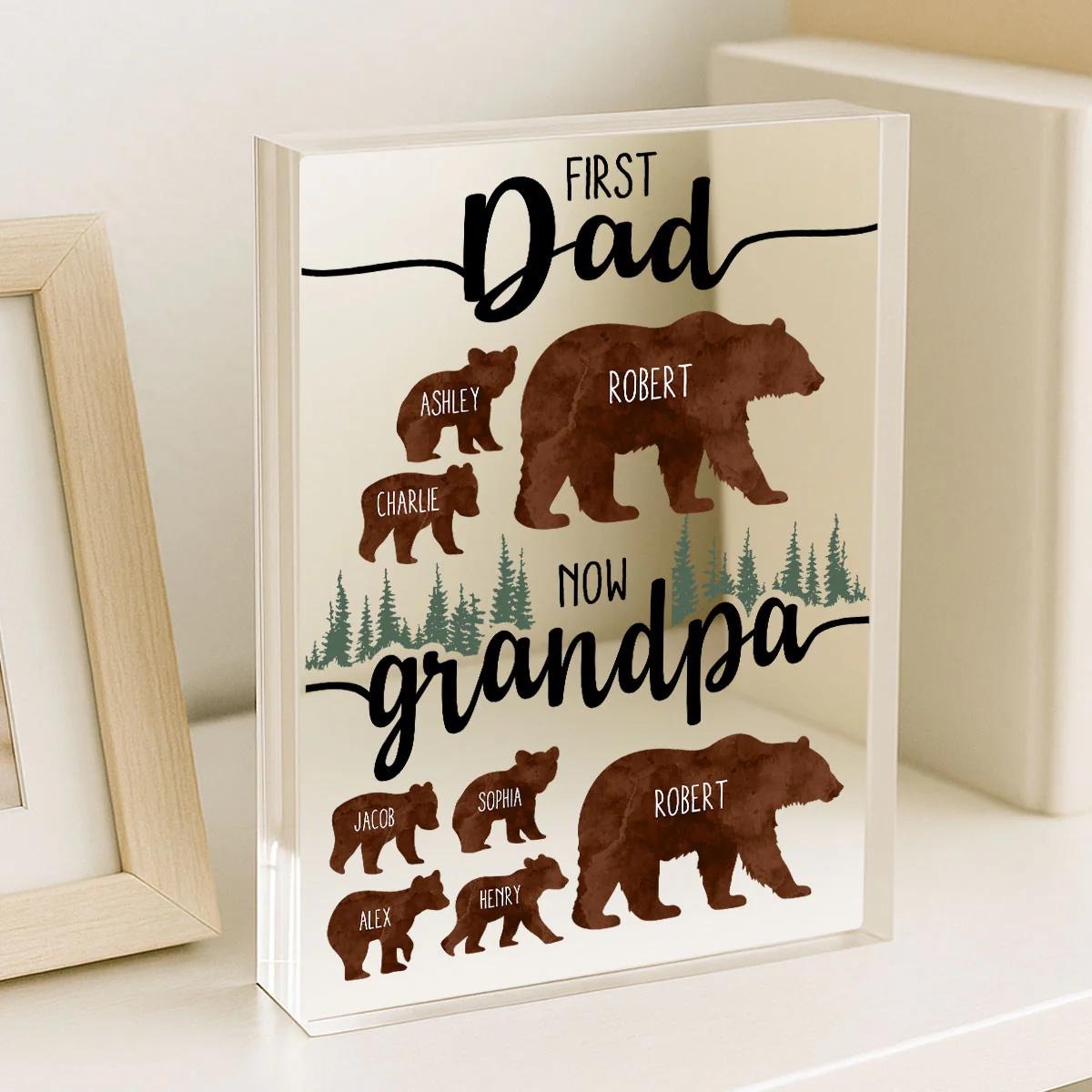 First Dad Now Grandpa Bear Personalized Acrylic Block, gift for Dad, for Grandpa - Image 4