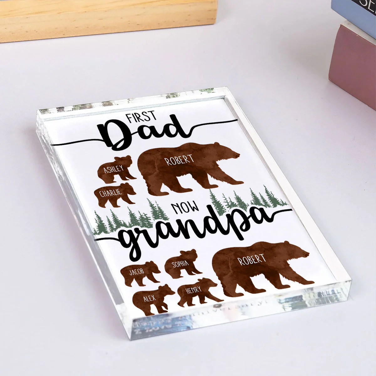 First Dad Now Grandpa Bear Personalized Acrylic Block, gift for Dad, for Grandpa - Image 6