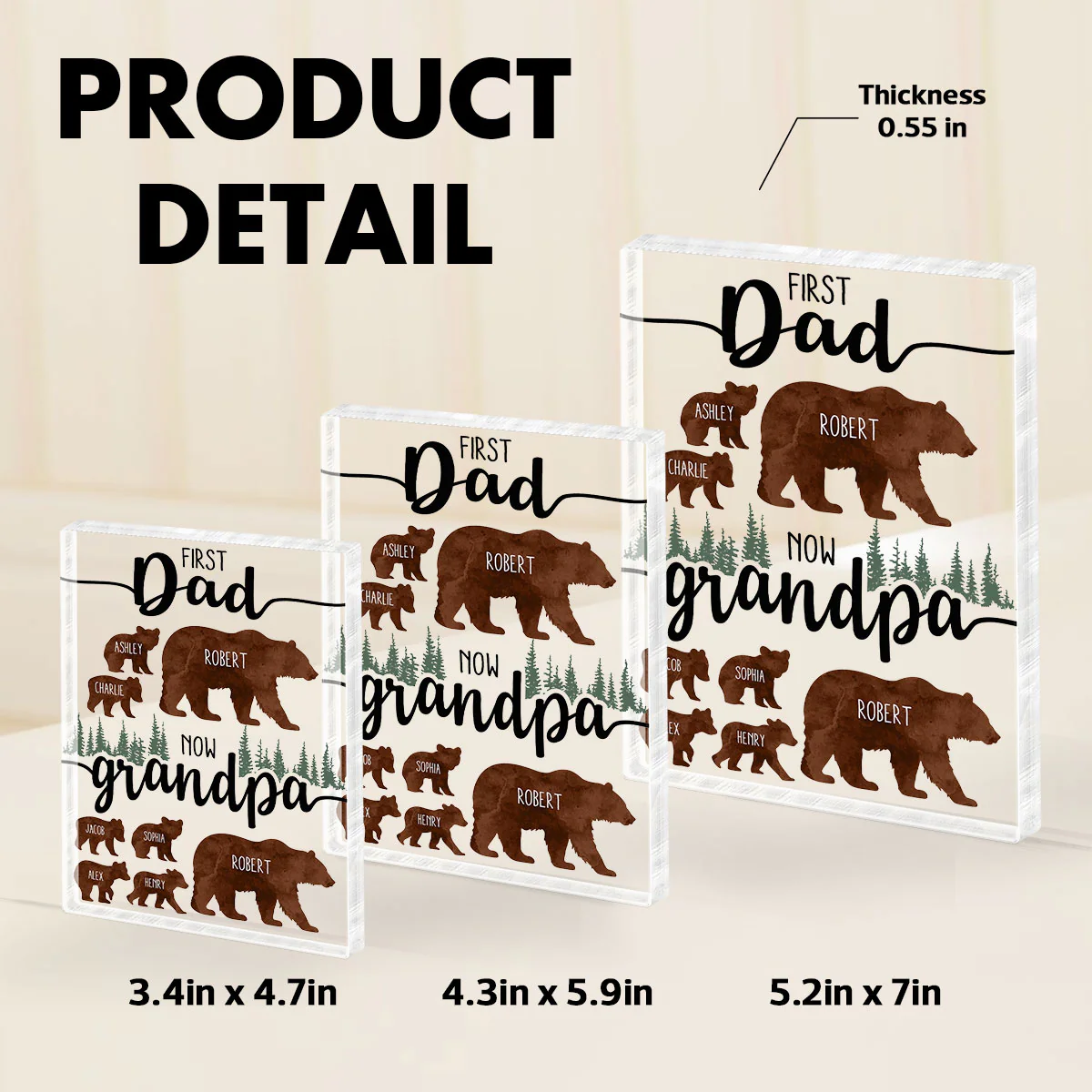 First Dad Now Grandpa Bear Personalized Acrylic Block, gift for Dad, for Grandpa - Image 9
