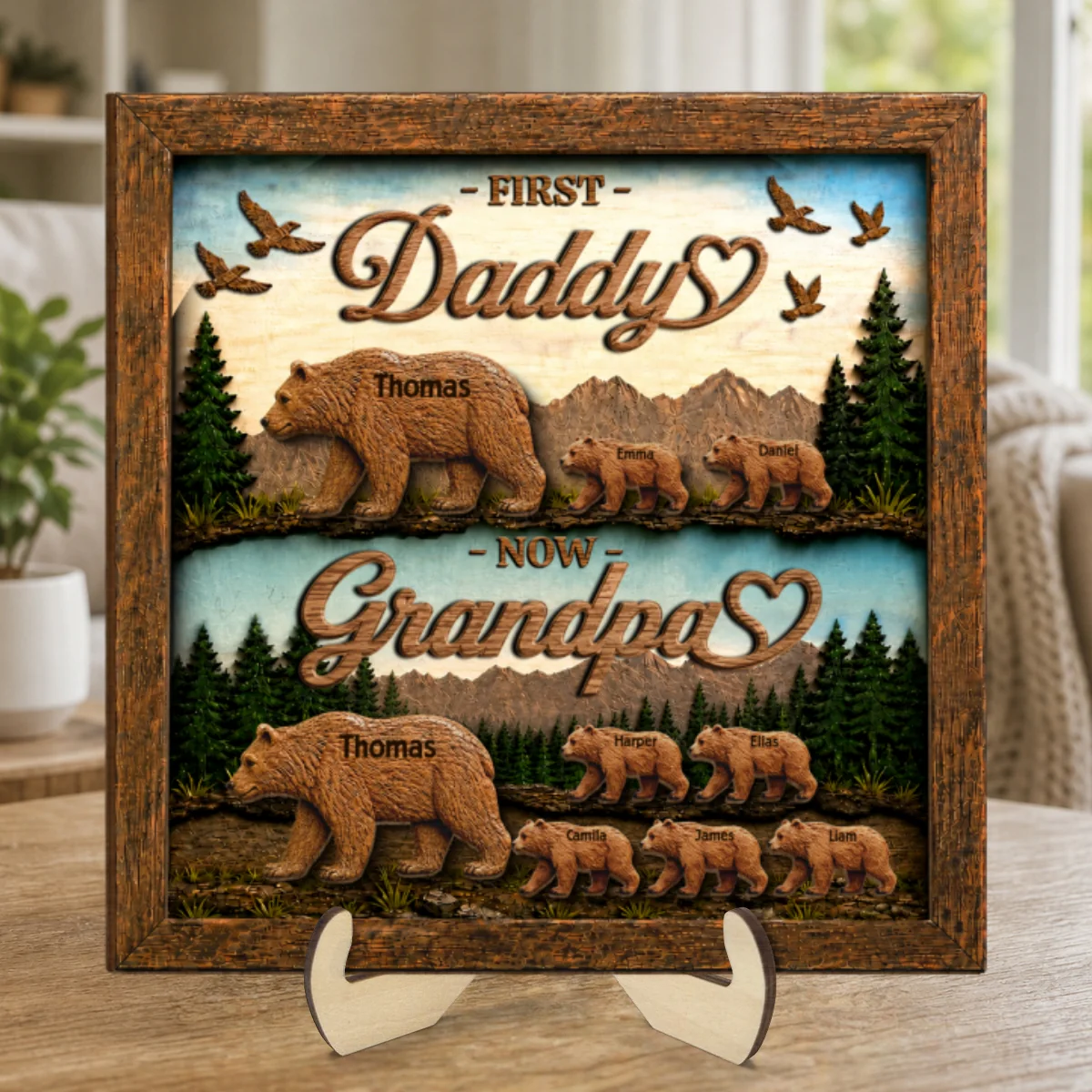 First Dad Now Grandpa Bear with Kids Name - Personalized 2-Layered Wooden Plaque - Image 10