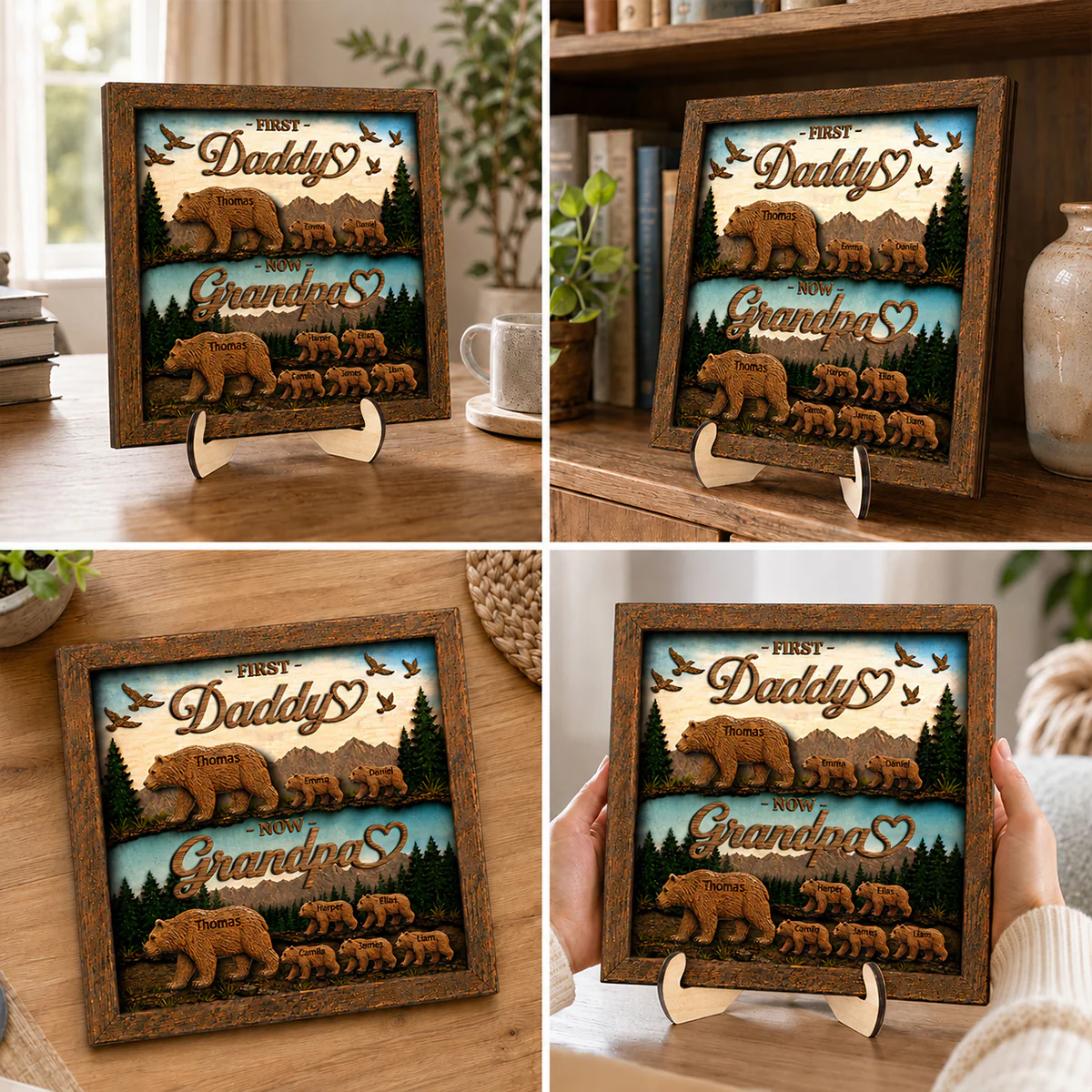 First Dad Now Grandpa Bear with Kids Name - Personalized 2-Layered Wooden Plaque - Image 8