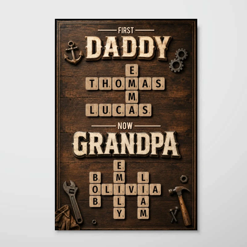 First Dad Now Grandpa Crossword Puzzle Art - Personalized Poster - Father's Day Gift for Dad, Grandpa - Image 13