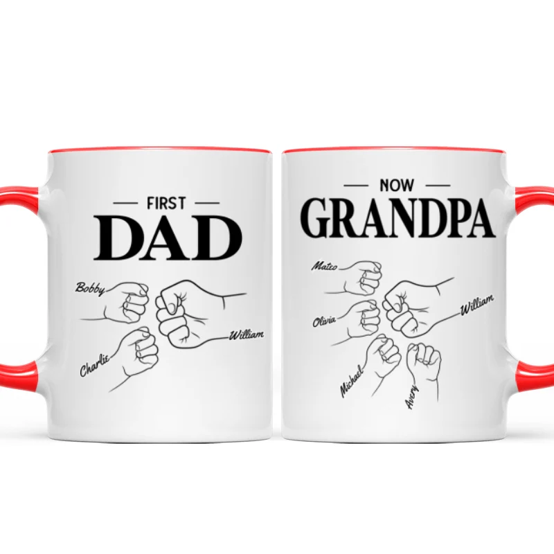 First Dad Now Grandpa Fist Bump Outline Father‘s Day Gift Personalized Mug - Image 11