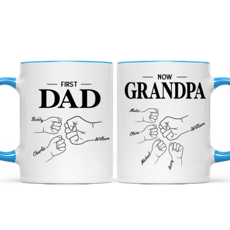 First Dad Now Grandpa Fist Bump Outline Father‘s Day Gift Personalized Mug - Image 12
