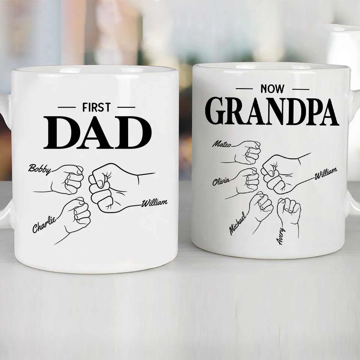 First Dad Now Grandpa Fist Bump Outline Father‘s Day Gift Personalized Mug - Image 2