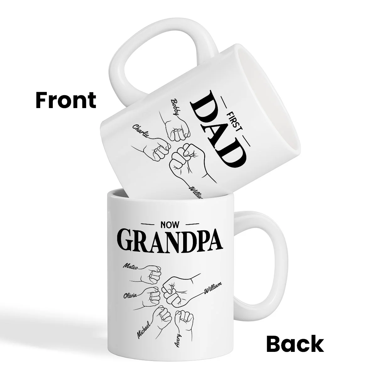 First Dad Now Grandpa Fist Bump Outline Father‘s Day Gift Personalized Mug - Image 3