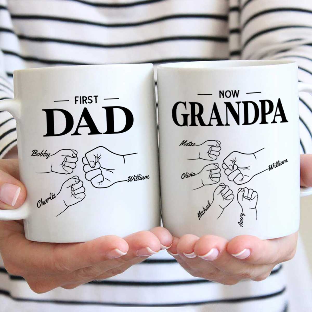 First Dad Now Grandpa Fist Bump Outline Father‘s Day Gift Personalized Mug - Image 6