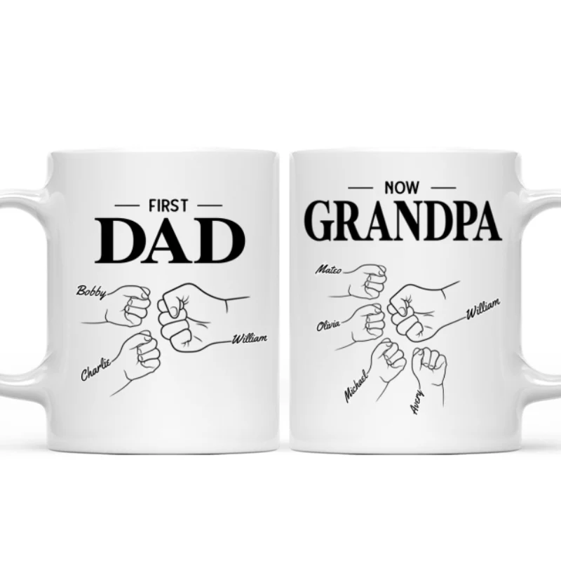 First Dad Now Grandpa Fist Bump Outline Father‘s Day Gift Personalized Mug - Image 7