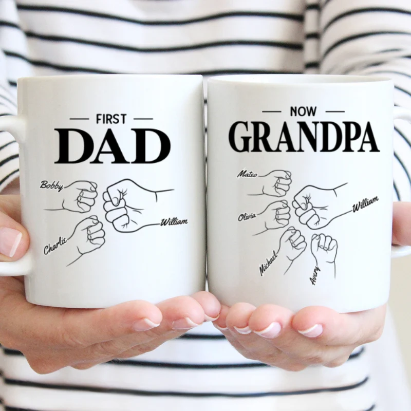 First Dad Now Grandpa Fist Bump Outline Father‘s Day Gift Personalized Mug - Image 8