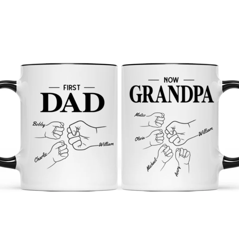 First Dad Now Grandpa Fist Bump Outline Father‘s Day Gift Personalized Mug - Image 9