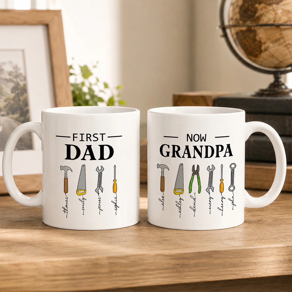 First Dad Now Grandpa Garage Tools Custom Kids Names - Personalized Mug - Father's Day Gift For Mechanic Dad, Grandpa - Image 2
