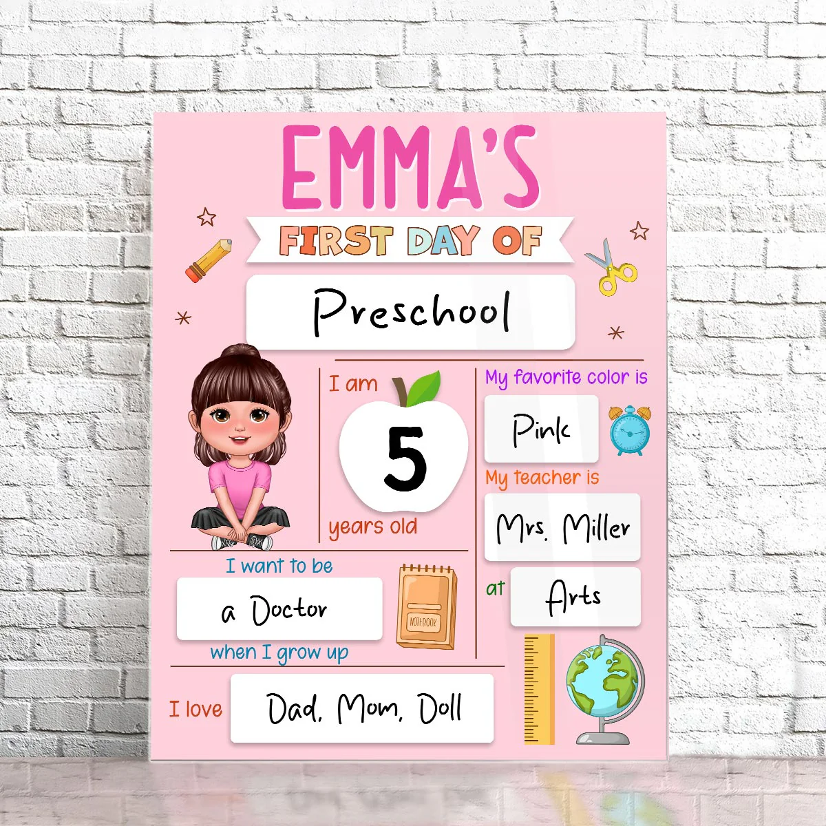 First Day, Last Day of School Cute Kid School Things Personalized Board School Sign