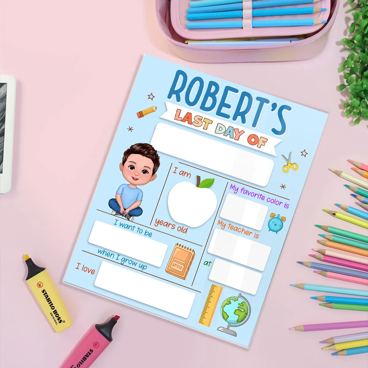 First Day, Last Day of School Cute Kid School Things Personalized Board School Sign - Image 6