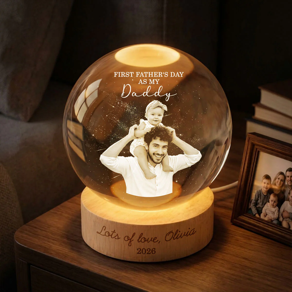 First as My Daddy - Personalized Crystal Ball LED Night Light - Gift for Dad