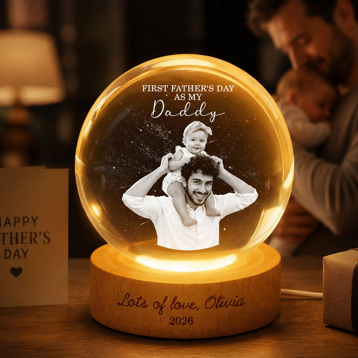 First as My Daddy - Personalized Crystal Ball LED Night Light - Gift for Dad - Image 5