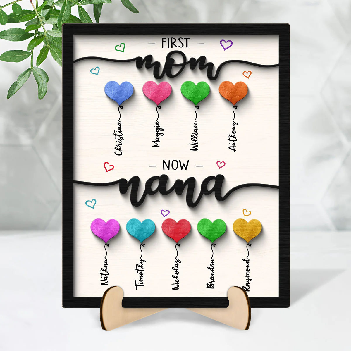 First Mom Now Grandma Balloons Personalized 2-Layer Wooden Plaque - Image 2