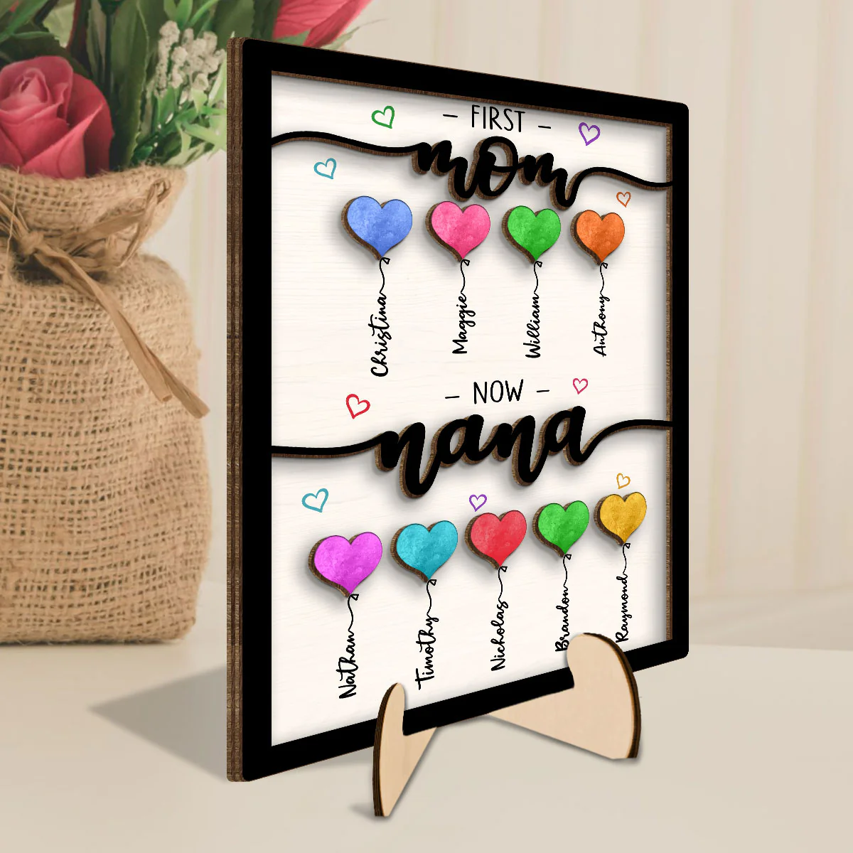 First Mom Now Grandma Balloons Personalized 2-Layer Wooden Plaque - Image 3