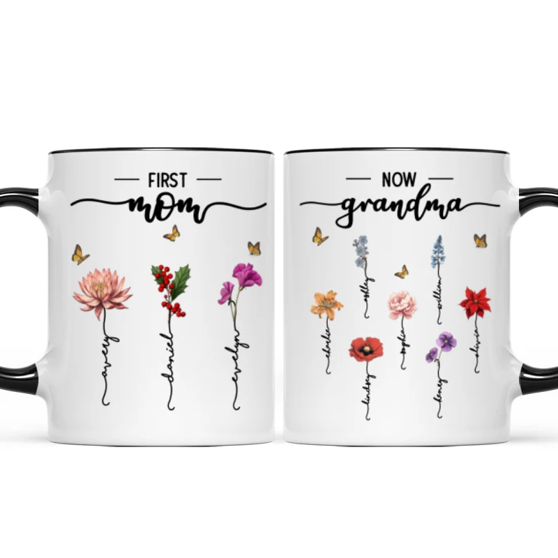 First Mom Now Grandma Birth Flower Personalized Mug - Image 15