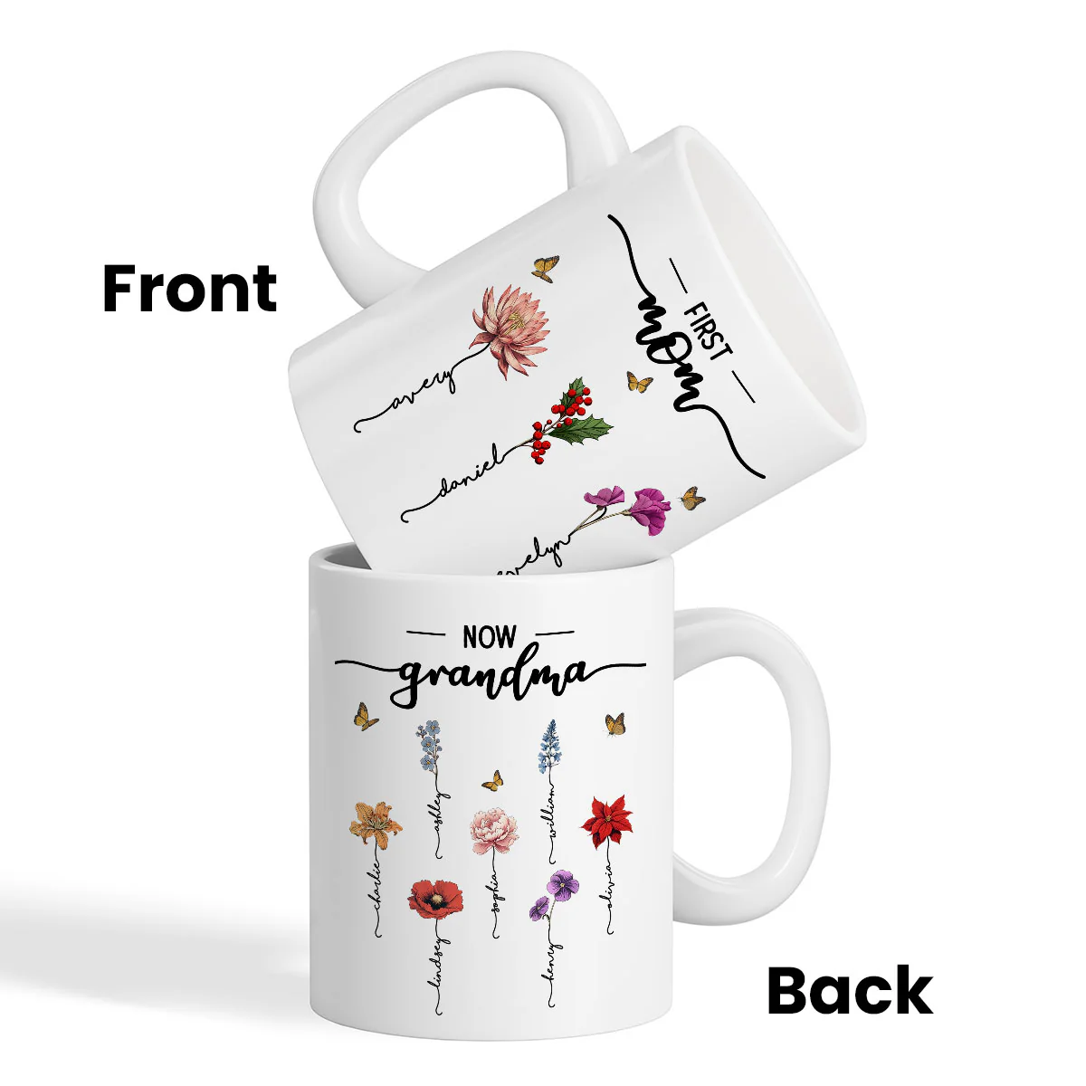 First Mom Now Grandma Birth Flower Personalized Mug - Image 3