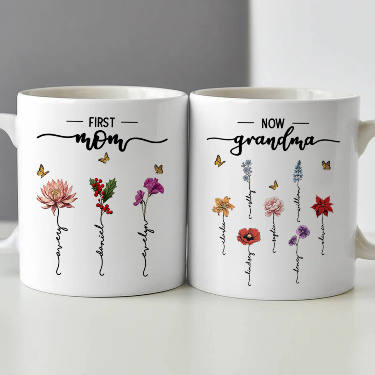 First Mom Now Grandma Birth Flower Personalized Mug - Image 9