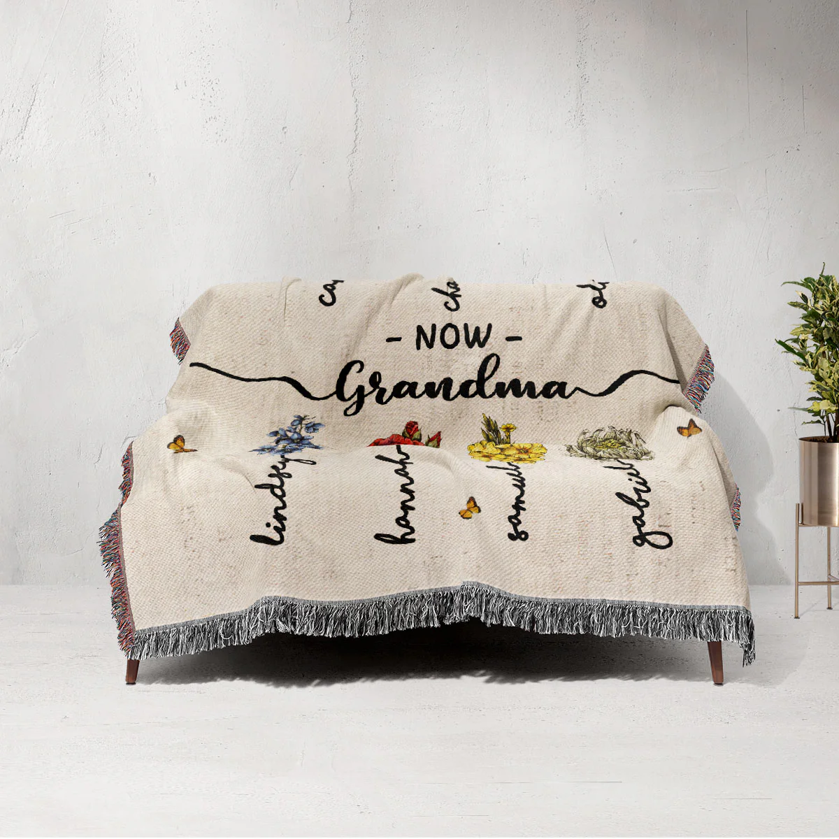 First Mom Now Grandma Birth Flower Personalized Tapestry Woven Blanket, Heartfelt Gift For Grandma - Image 4