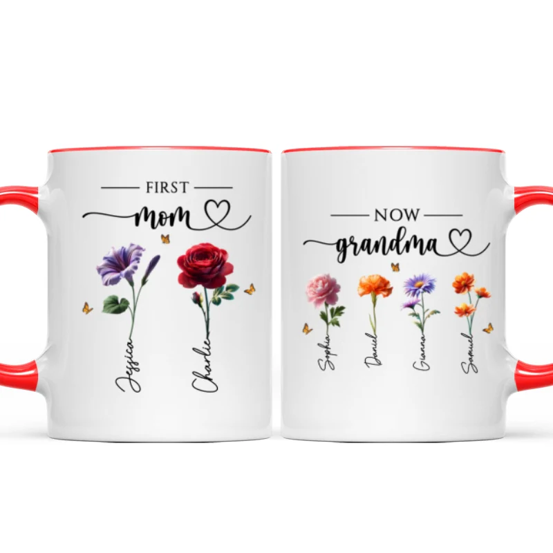 First Mom Now Grandma Birthmonth Flowers - Personalized Mug - Heartfelt Gift For Grandma - Image 10