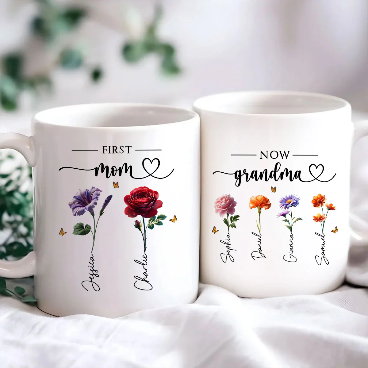 First Mom Now Grandma Birthmonth Flowers - Personalized Mug - Heartfelt Gift For Grandma - Image 3