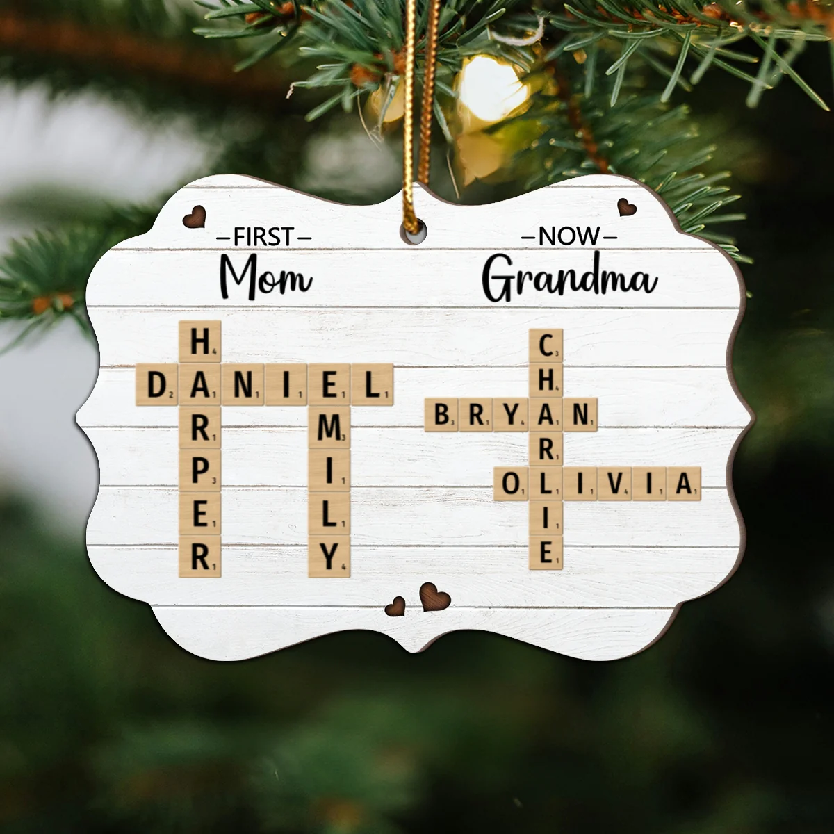 First Mom Now Grandma Crossword Puzzle Art Personalized 2-Layer Wooden Ornament, Christmas Gift For Grandma, Gift For Mom - Image 11