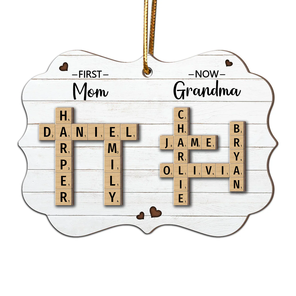 First Mom Now Grandma Crossword Puzzle Art Personalized 2-Layer Wooden Ornament, Christmas Gift For Grandma, Gift For Mom - Image 2