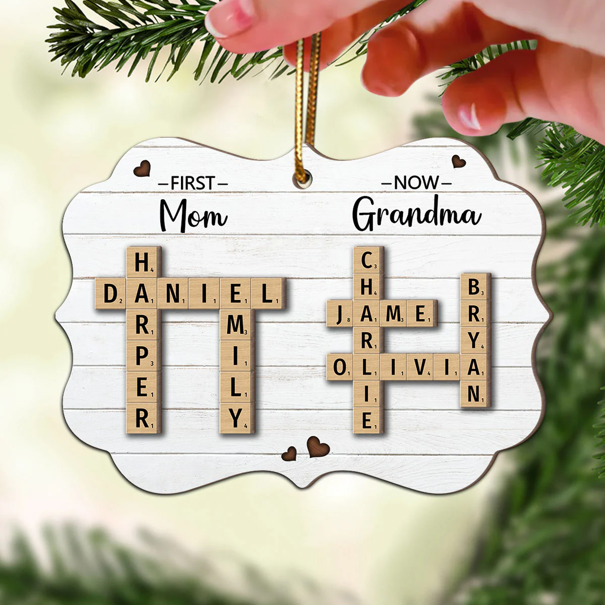 First Mom Now Grandma Crossword Puzzle Art Personalized 2-Layer Wooden Ornament, Christmas Gift For Grandma, Gift For Mom - Image 3