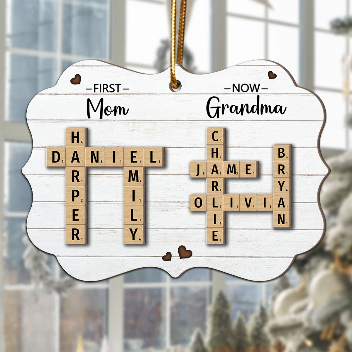 First Mom Now Grandma Crossword Puzzle Art Personalized 2-Layer Wooden Ornament, Christmas Gift For Grandma, Gift For Mom - Image 7
