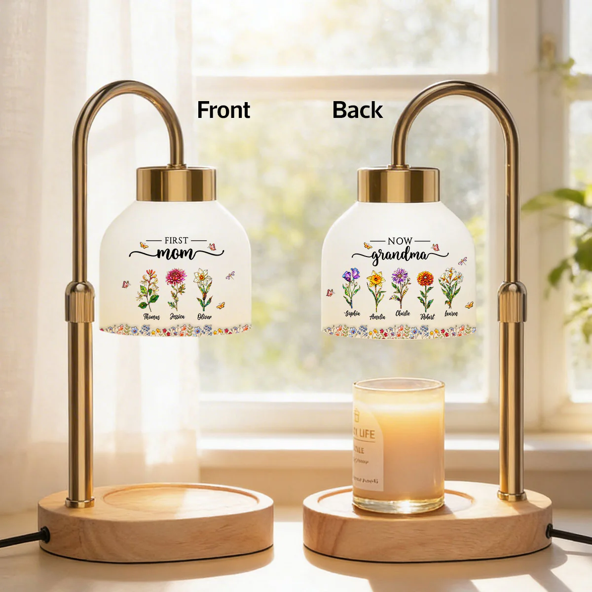 First Mom Now Grandma Custom Birth Flower - Personalized Candle Warmer Lamp - Heartfelt Mother's Day Gift for Grandma, Mom, Wife - Image 3