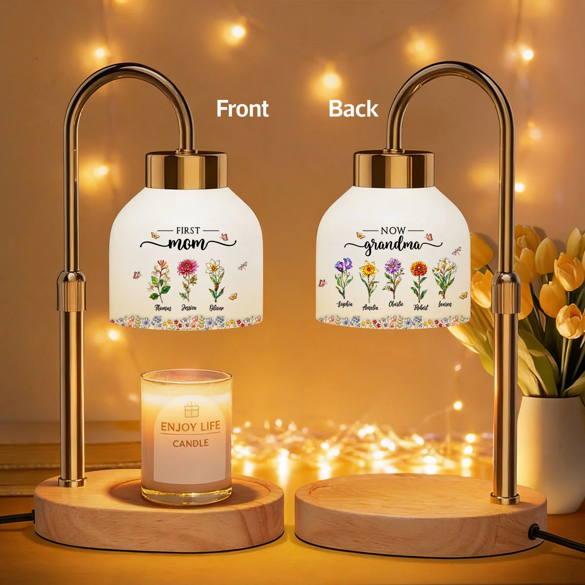 First Mom Now Grandma Custom Birth Flower - Personalized Candle Warmer Lamp - Heartfelt Mother's Day Gift for Grandma, Mom, Wife - Image 4