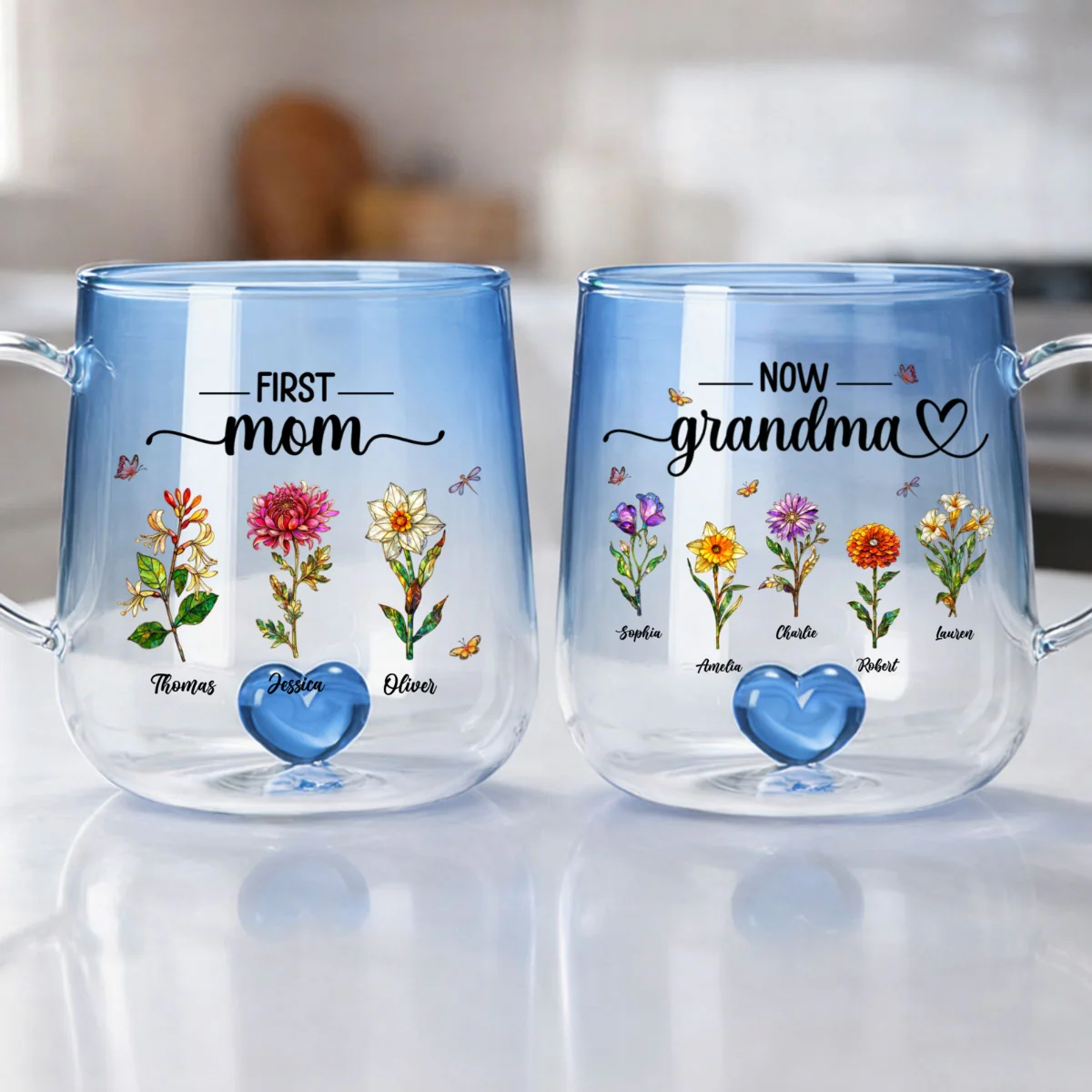 First Mom Now Grandma Custom Birth Flowers - Personalized Glass Mug - Mother's Day Gift for Mom, Grandma - Image 11