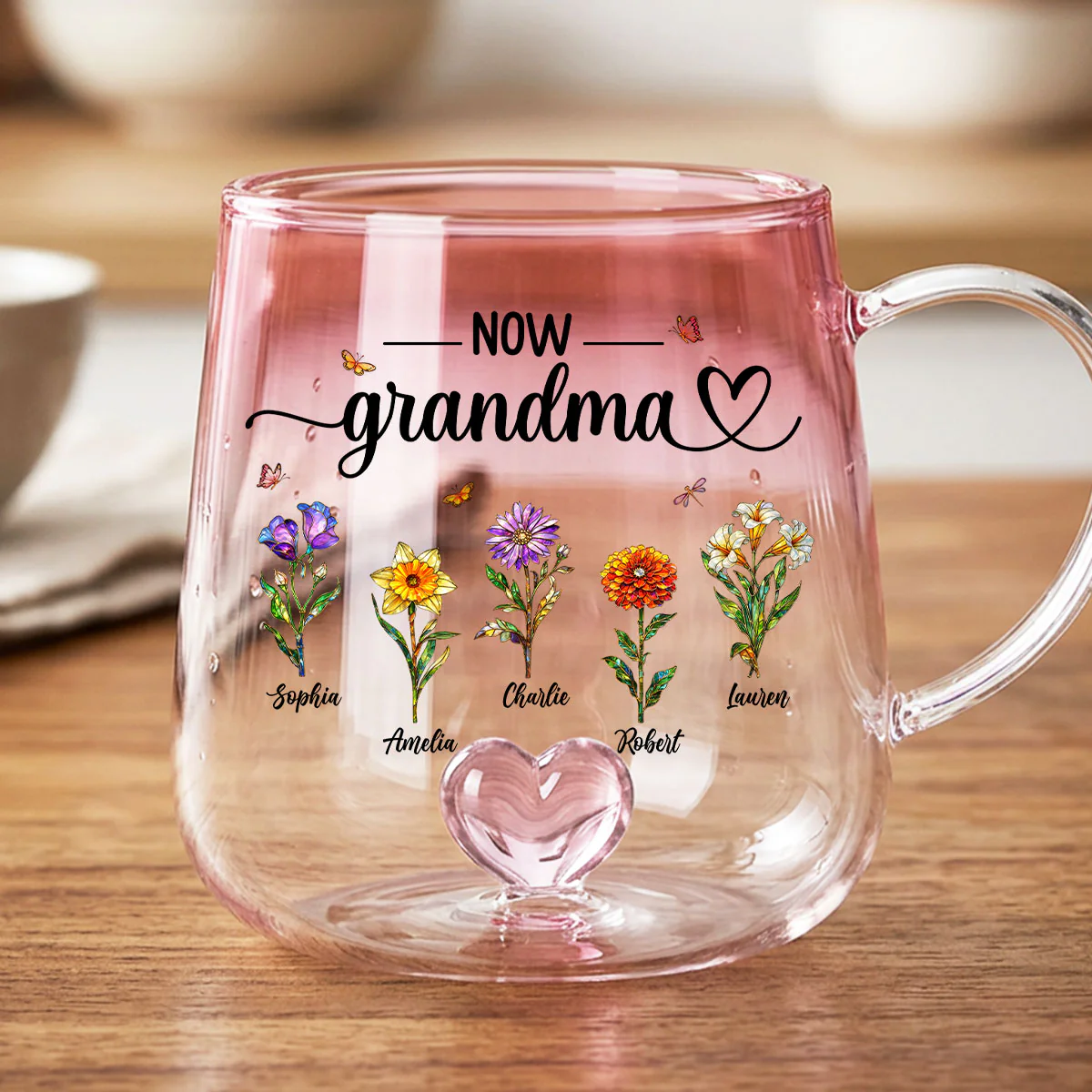First Mom Now Grandma Custom Birth Flowers - Personalized Glass Mug - Mother's Day Gift for Mom, Grandma - Image 4