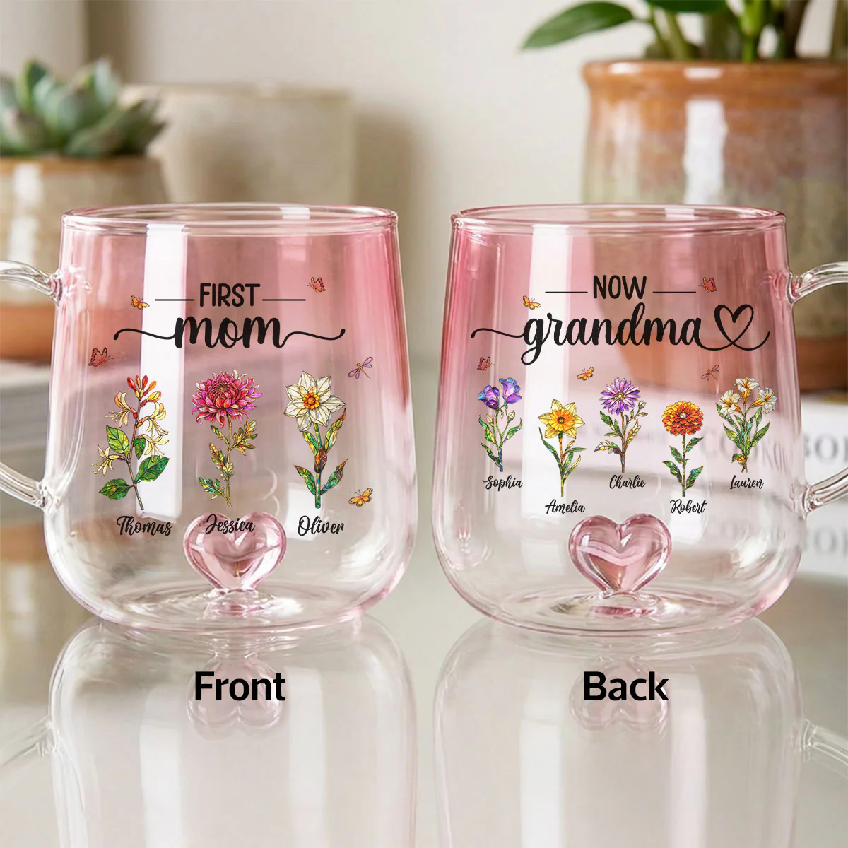 First Mom Now Grandma Custom Birth Flowers - Personalized Glass Mug - Mother's Day Gift for Mom, Grandma - Image 6