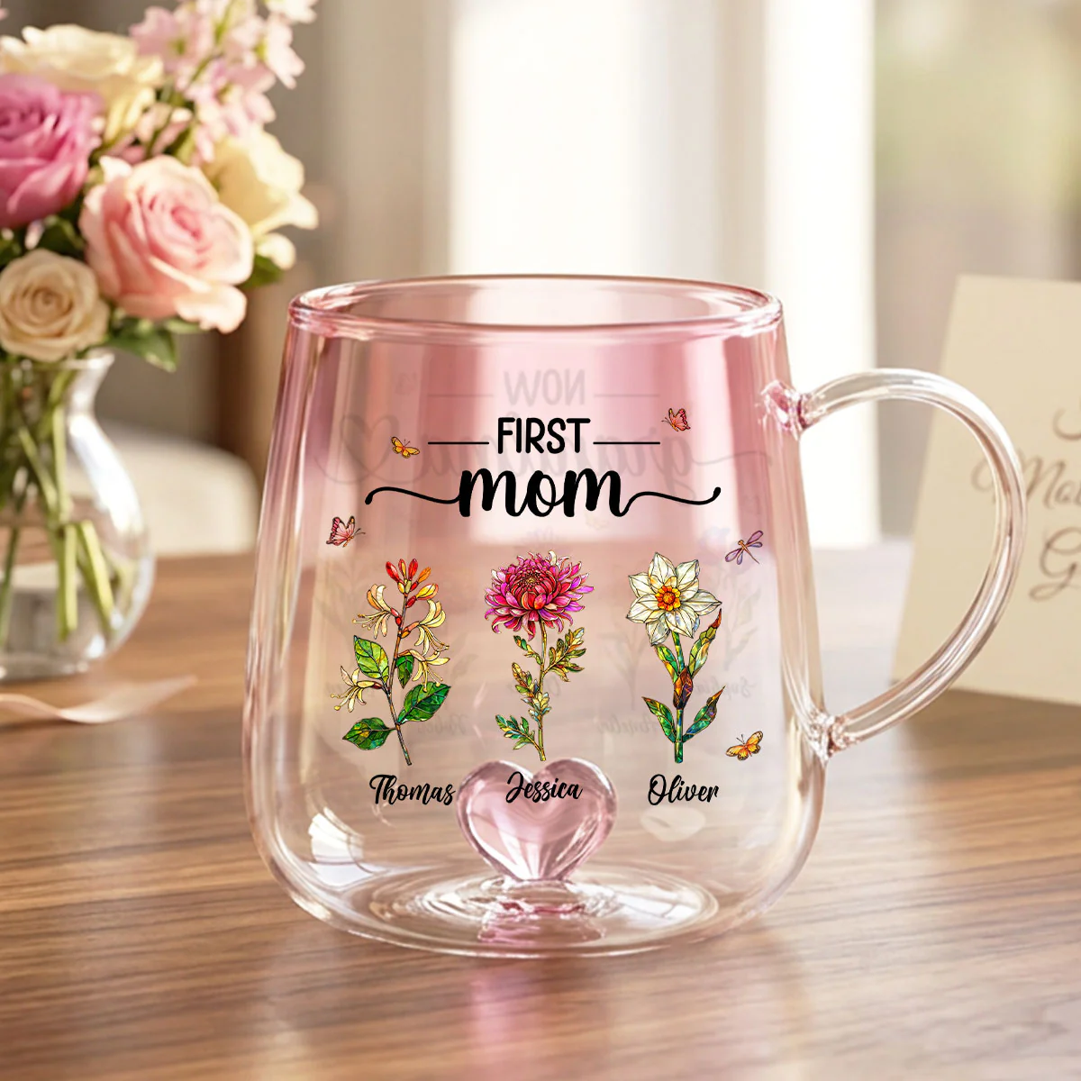 First Mom Now Grandma Custom Birth Flowers - Personalized Glass Mug - Mother's Day Gift for Mom, Grandma - Image 7