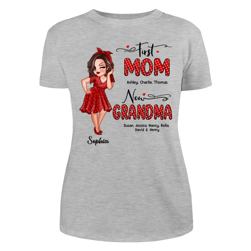 First Mom Now Grandma Polka Dot Personalized Shirt - Image 10