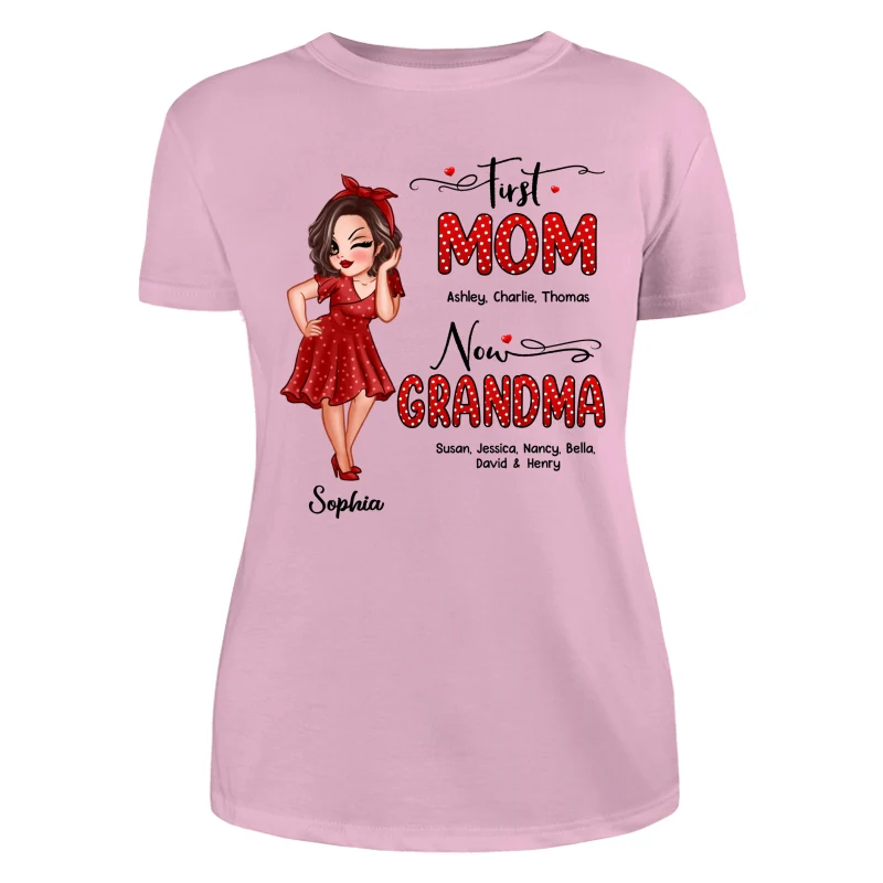 First Mom Now Grandma Polka Dot Personalized Shirt - Image 11