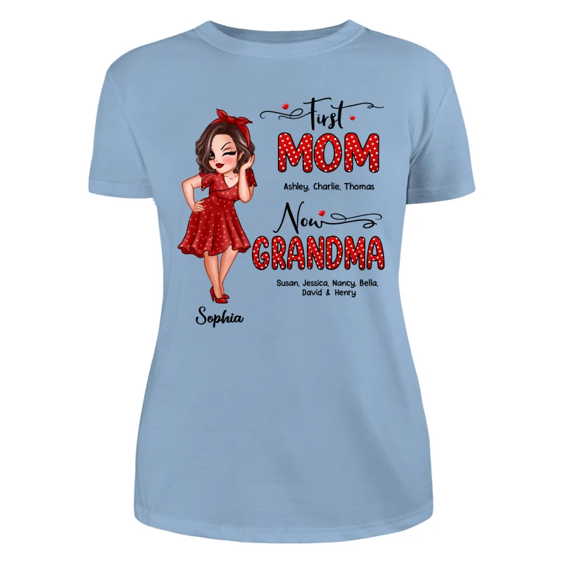 First Mom Now Grandma Polka Dot Personalized Shirt - Image 12