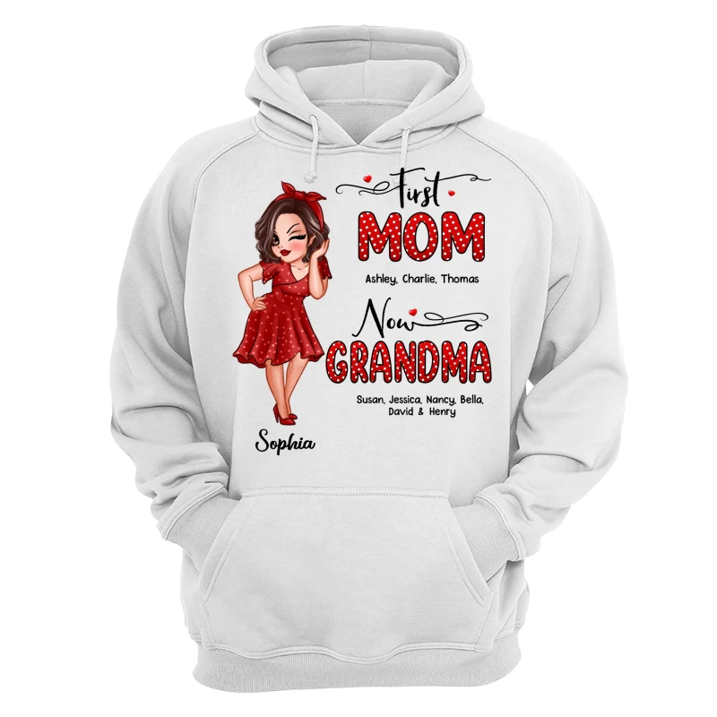 First Mom Now Grandma Polka Dot Personalized Shirt - Image 13