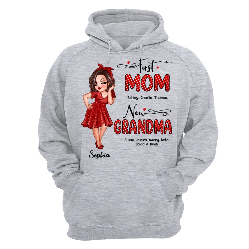 First Mom Now Grandma Polka Dot Personalized Shirt - Image 14